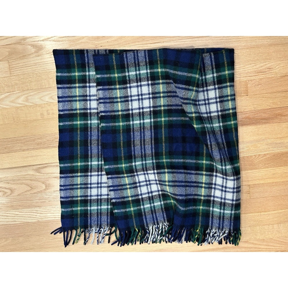 Vtg Lands End Coming Home Wool Blanket Plaid Dress Gordon Tartan Throw Fringe